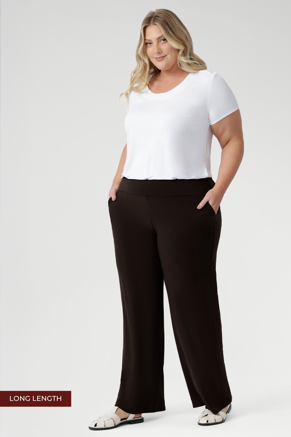 A proven favourite, the Monroe Pant is tailored from heavy-weight dry-touch jersey that feels soft, structured, and endlessly wearable. Featuring a pull-on fit, double waistband, pocket detailing, and a straight-leg shape, it delivers timeless comfort and versatility. Available in three lengths and a full size range (8–24), this Australian-made essential completes your fluid suiting look.