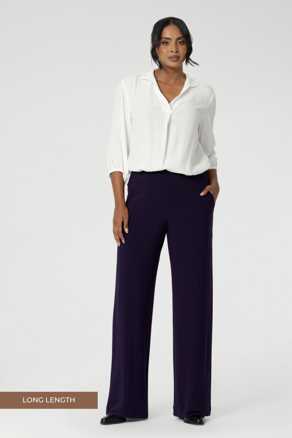 Designed for the modern woman, these pants are part of our Fluid Suiting collection, making them the perfect choice for a soft-tailored look. Whether you're heading to the office or a professional event, the Monroe Pant ensures you look polished and feel at ease. Available in 3 lengths in sizes 8-24.