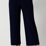 Navy workwear pants feature comfortable & easy pull on style. Made with easy care, dry touch jersey fabric that provides long lasting quality and comfort. Available in sizes 8-24, with 3 height length options. 