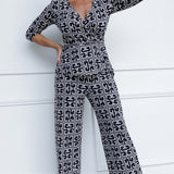 Whether you’re dressing for the office or mixing and matching for weekend looks, these pants will keep you looking chic and feeling comfortable all day long. Size 12 model wears her printed workwear pants with matching printed Kyle Top, creating a faux jumpsuit look.