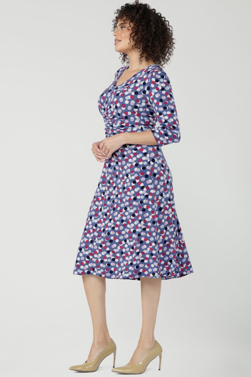 Crafted from our signature dry touch stretch jersey, the Nadine Dress is an elegantly subtle aline dress with fashion forward ruched sleeves, offering a flattering silhouette.