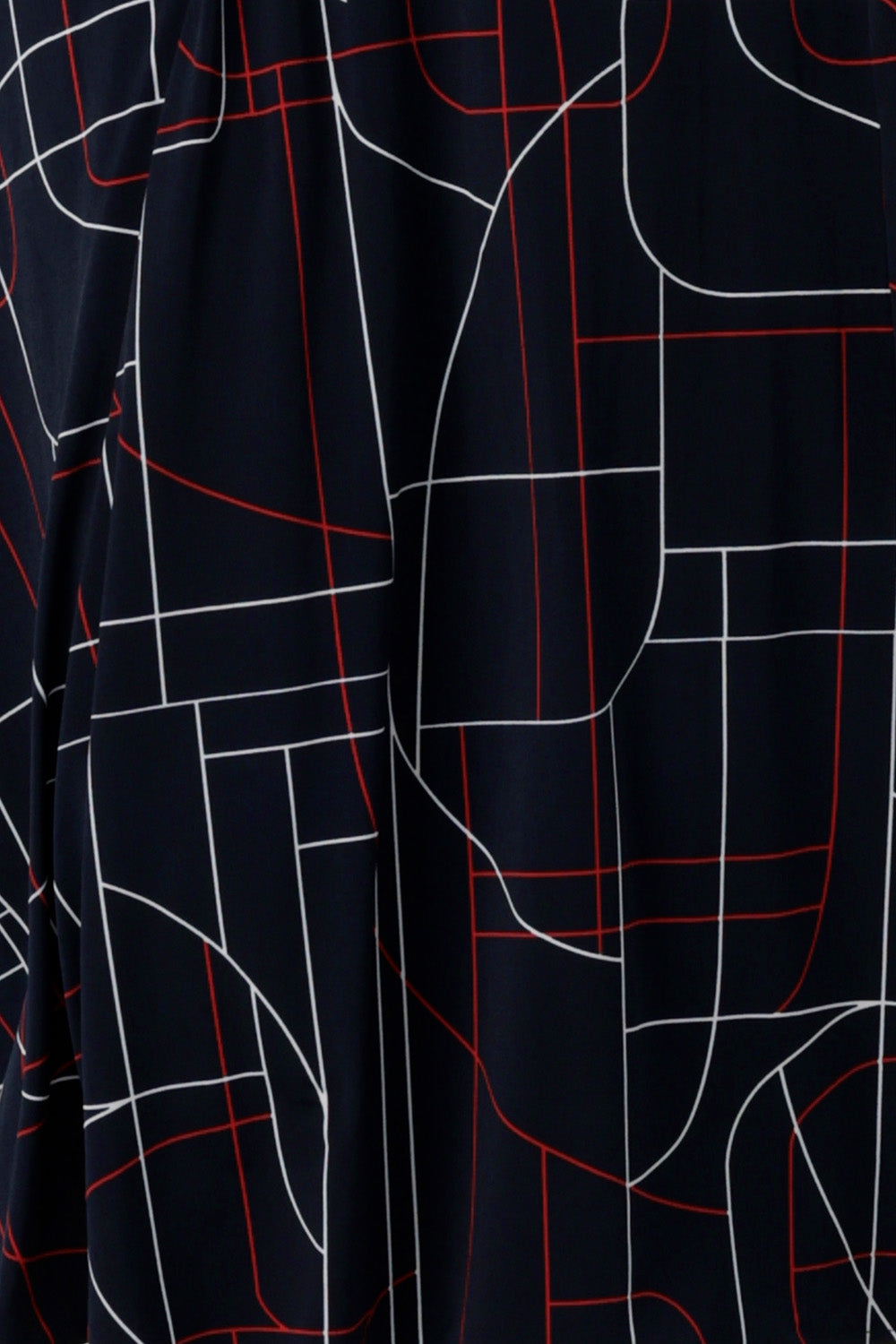 Navy Abstract material. Made in Australia style. Geometric print with navy red and white