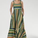 Nitelle Maxi Dress in Green Multi Stripe