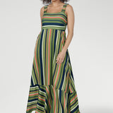 Nitelle Maxi Dress in Green Multi Stripe