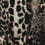 Panthera print is on a dry-touch jersey base with print details in black, cream and brown shades. The Fabric has soft stretch. Used by women's clothing brand Leina & Fleur to create a collection of tops, pants and skirts for Australian women in sizes 8-24.