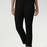 Close up of a size 10 woman wears the Paxton Pant in black. A loose fitting ponte pant in black. A slack pant with cropped length. Made in Australia for women size 8-24. 