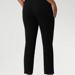 Close up of a size 10 woman wears the Paxton Pant in black. A loose fitting ponte pant in black. A slack pant with cropped length. Made in Australia for women size 8-24. 