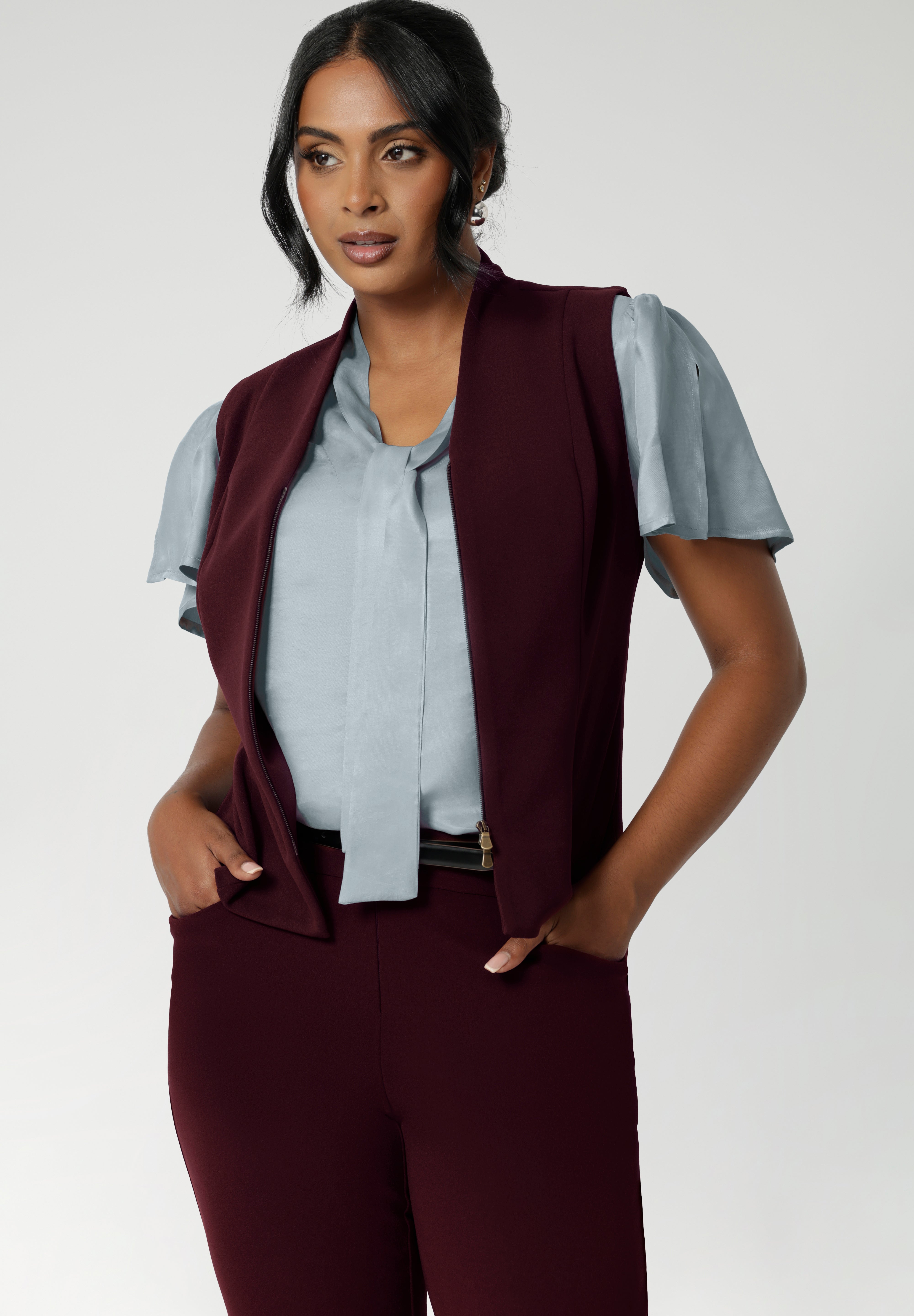 Available in sizes 8-24, this new fitted vest is proudly made in Australia by Leina & Fleur, combining both high-quality craftsmanship, contemporary style and adding a new styling piece to the soft suiting collection.