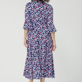 Wrap dress featuring fluted 3/4 sleeves with gathered detail, and pockets, it’s designed with comfort, elegance and movement in mind.