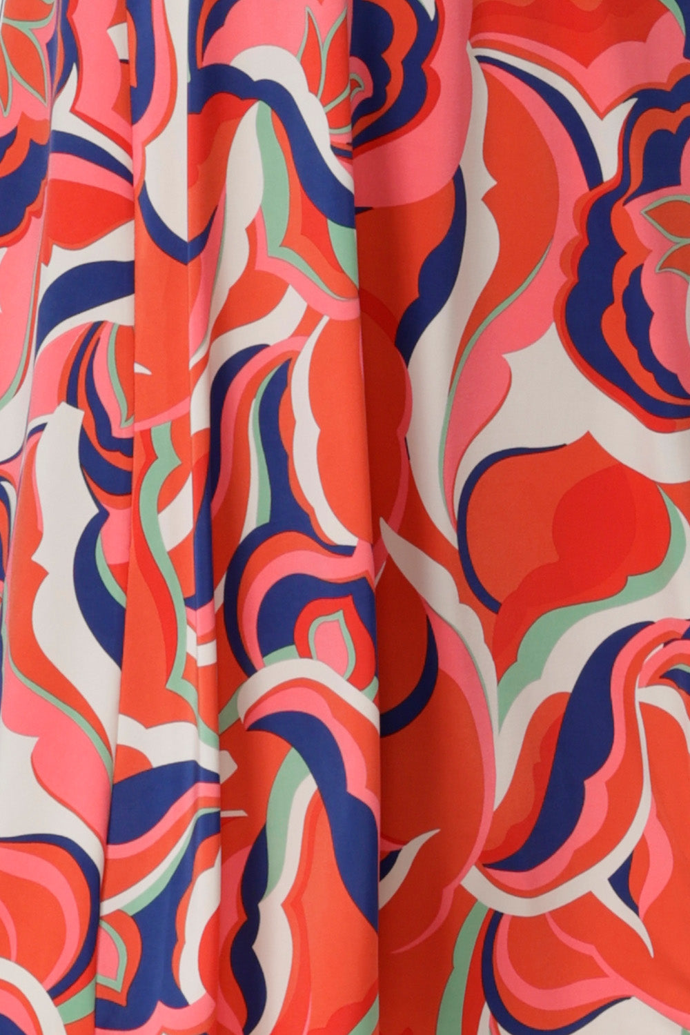 swatch of retro print slinky jersey used by Australian and New Zealand women's clothing company, Leina & Fleur to make a collection of women's maxi dresses, wrap dresses and tops.