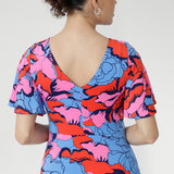 Women showcases floral dress in Can Can print 