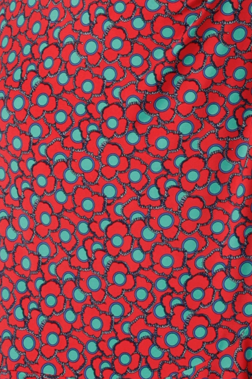 The Rio Print is a seventies inspired red and aqua floral print. Made in Australia for women size 8 - 24.