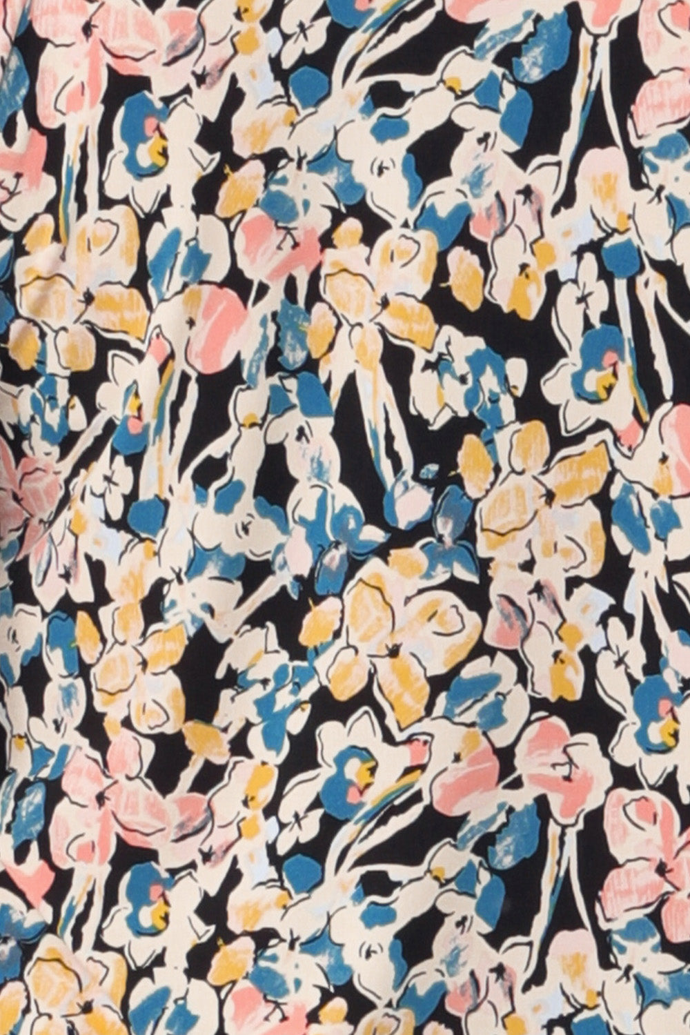 Swatch of a printed jersey fabric patterned with a floral print. This fabric was designed at Leina and Fleur in Queensland, Australia and is made in Australia for petite to plus size women,