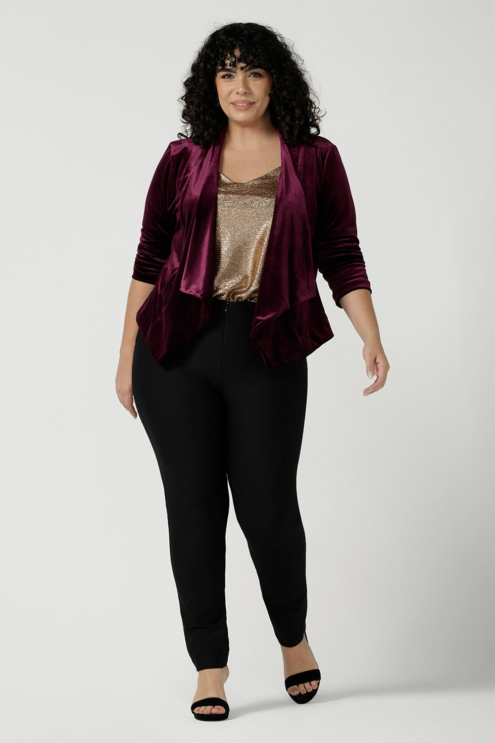 Romy Fluid Jacket in Wine Velour Leina Fleur Cocktail Pant Suits