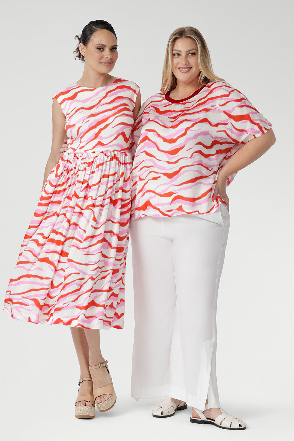 The Pink Tang print brings an artistic touch of colour and modernity to a timeless silhouette—perfect for pairing with tailored pants or casual denim. Made in Australia with integrity.