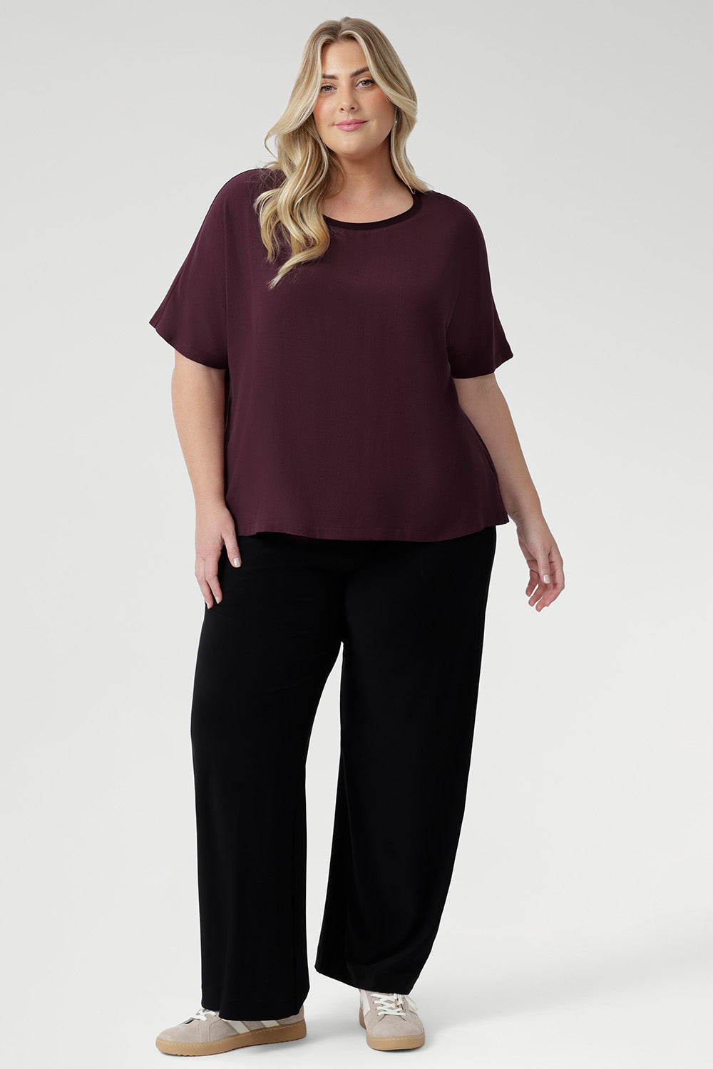 Designed with a relaxed fit, it features elegant grown-on sleeves, a softly bound round neckline, and a straight hem for a clean, contemporary silhouette. Proudly made in Australia, this timeless tee combines comfort and versatility, making it the perfect piece to elevate your wardrobe all season long.
