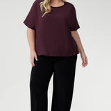 Designed with a relaxed fit, it features elegant grown-on sleeves, a softly bound round neckline, and a straight hem for a clean, contemporary silhouette. Proudly made in Australia, this timeless tee combines comfort and versatility, making it the perfect piece to elevate your wardrobe all season long.