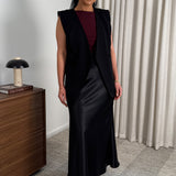 Manhattan Maxi Skirt in Black Satin