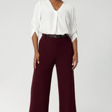 High waisted workwear pants for woman. Feature a straight leg cut that styles beautifully with blouses tucked in and belt for a high styled look. Pair it with the Merit Blazer for modern stretch suiting at its best.