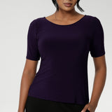 A size 10 woman wears the Ziggy Amethyst Top with boat neckline made in comfortable easy care jersey. Comfortable workwear for women. Clothing for petite to plus size women 8-24. 