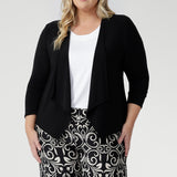 Crafted from our premium light-weight dry touch stretch jersey, Mikey is a jacket-like cardigan, softly tailored with an open, waterfall front,&nbsp;offering a chic, sophisticated look that transitions you seamlessly from work to after-hours events.